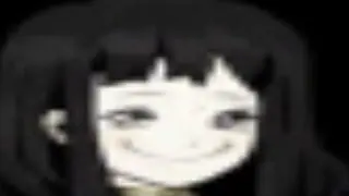 A tiny low-resolution smiling face peeking out of the dark.