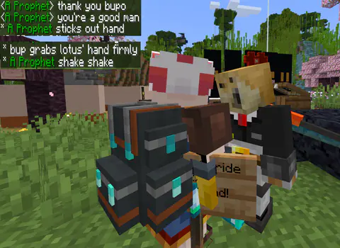 A Minecraft screenshot with chat lines about Burg grabbing a lotus, annotated in MS Paint.