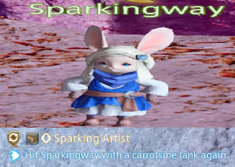 A fluffy blue-and-white creature in a field under the glowing title ‘Sparkingway’.